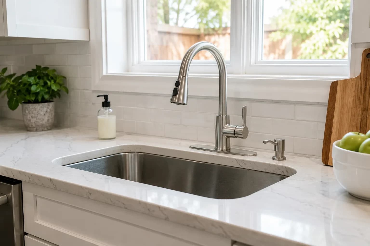 Finished bright kitchen sink installation in an Alpharetta, GA home