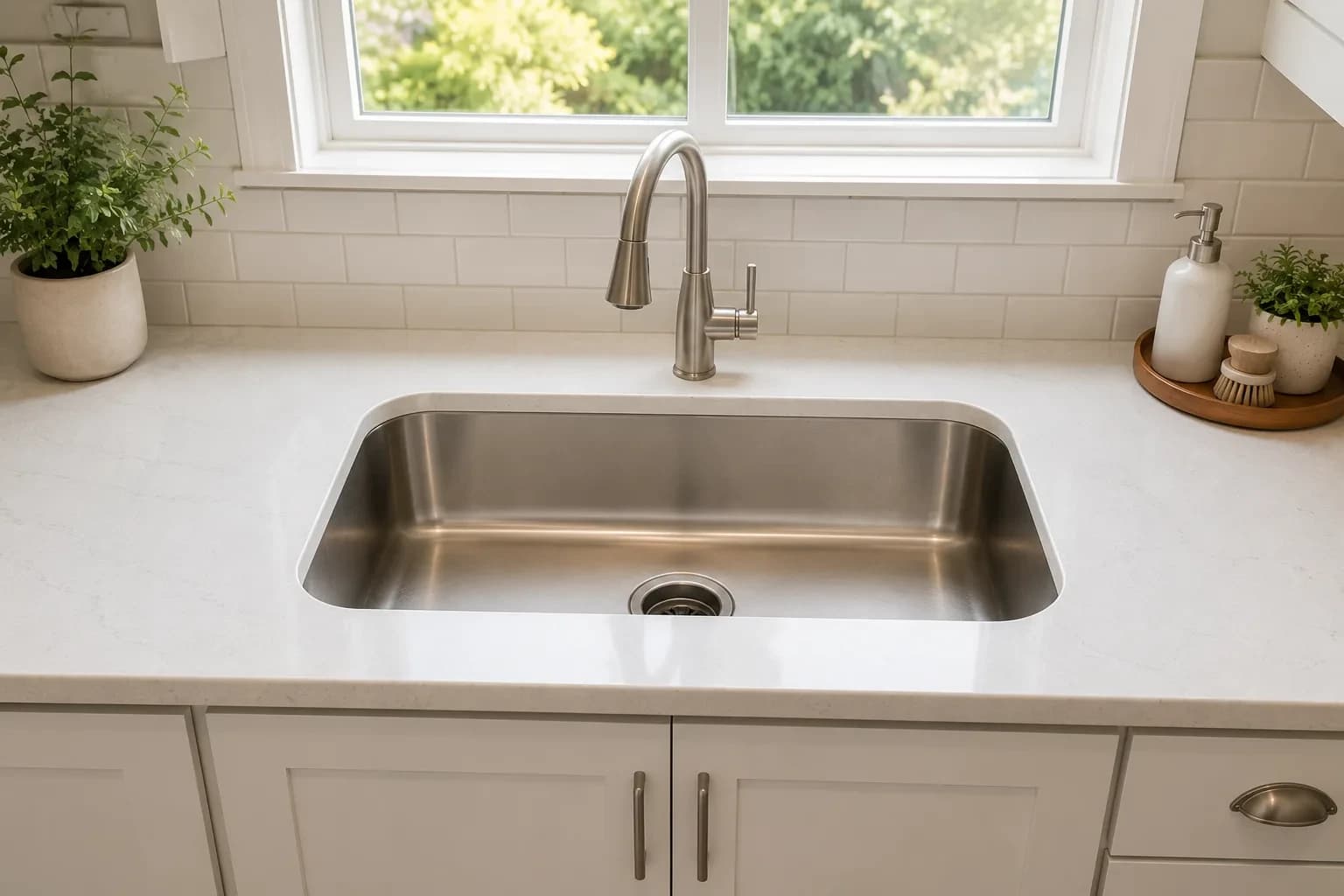 Finished kitchen sink plumbing installation in an Alpharetta, GA home